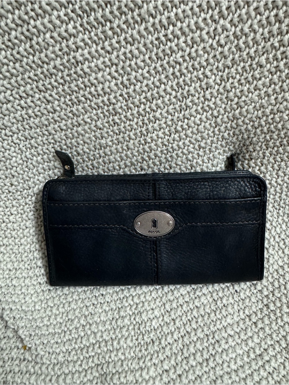 Fossil Black Leather Zip-Around Wallet with Exterior Pocket